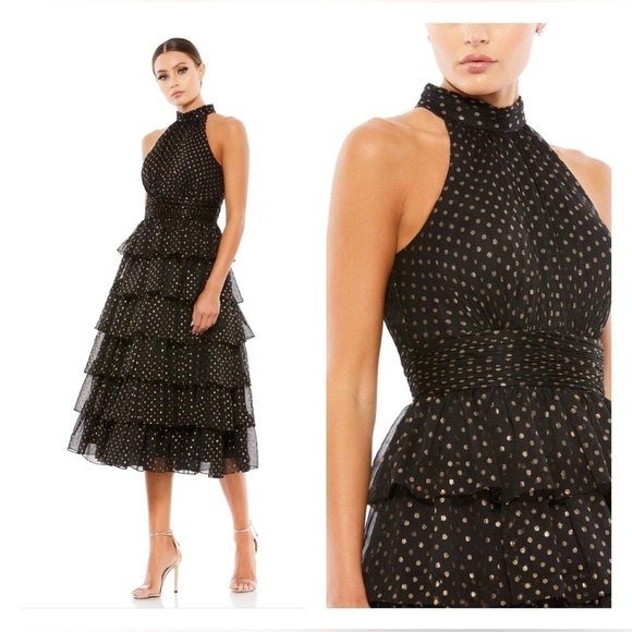 Mac Duggal 49510 NWT Tiered Skirt Polka Dot Dress - Picture 1 of 8